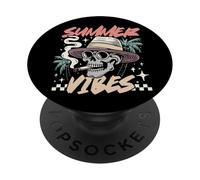 Retro Summer Skull Smoking Palm Tree Beach Surf Cool Vintage PopSockets Adhesive PopGrip