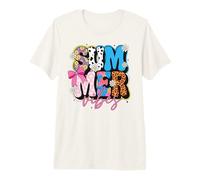 Retro Summer Vibes Floral Cow Leopard Polka Dot Design Women Premium T-Shirt