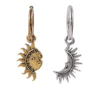 Retro Sun and Moon Asymmetrical Earrings Classic Mystique Trend Distressed Finish Feminine