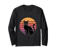 Retro Sun Black Cat Silhouette Long Sleeve T-Shirt