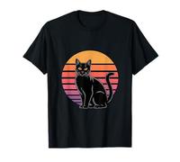 Retro Sun Black Cat Silhouette T-Shirt