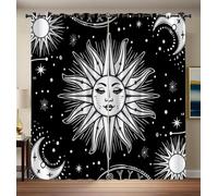 Retro Sun Blackout Curtains for Living Room and Bedroom, Universe Celestial Bodies Privacy Thermal Insulated Noise Reduction Eyelet Drapes for Home Decor, W 66.1" x L 90.2", Black White, 2 Panels
