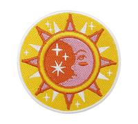 Retro Sun & Moon Patch Iron On | Stars Patches, Vintage Embroidery, Round Yellow Orange Sew-On Applique - Finally Home