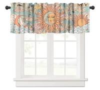 Retro Sun Moon Valance Curtains Vintage Mystical Astrology Tarot Zodiac Galaxy Space Window Treatment Valance for Farmhouse Dining Room Kitchen Canteens Café Décor 54x18inch