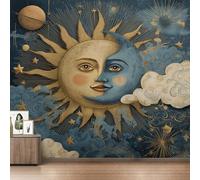 Retro Sun Moon Wallpaper for Living Room, Celestial Bodies Wall Mural for Bedroom 400x280 cm, Non-Woven Photo Wallpaper, Home Decor D&O120