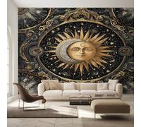 Retro Sun Moon Wallpaper for Living Room, Star Celestial Wall Mural for Bedroom 366x254 cm, Non-Woven Photo Wallpaper, Home Decor D&O129