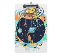Retro Sun Planet Acrylic Clipboard with Low Profile Metal Clip School Supplies Clip Board