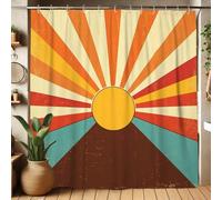 Retro Sunburst Shower Curtain, Vintage Orange Yellow Aqua Sun Shower Curtain for Bathroom Decor, Summer Modern Rustic Waterproof Fabric Shower Curtain Set with Hooks 62x72 Inch