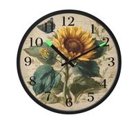 Retro Sunflower Butterfly Night Light Wall Clock Glow in Dark Light Up Wall Clocks Non-Ticking Silent Battery Operated Clocks 12 Inch for Bedroom Home