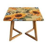 Retro Sunflower Butterfly Square Tablecloth with Elastic Edgs Floral Vintage Fitted Table Cover Waterproof Topper Cap for Dining Wedding Party Picnic 90cm