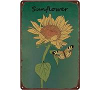 Retro Sunflower Butterfly Tin Sign Vintage Metal Signs Funny Bathroom Decor,Rustic Home Farmhouse Kitchen Cafe Decor Presents on Christmas Halloween Thanksgiving 8x12 Inch