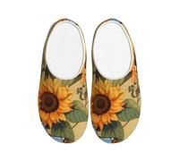 Retro Sunflower Butterfly Women's Slippers Flannel House Slippers for Men Floral Vintage Non-Slip Warm Winter Shoes for Indoor Outdoor UK 4-5