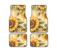 Retro Sunflower Florals Flower Car Floor Mats With Non-Slip Backing - Absorbent Interior Protector For Cars, Suvs & Vehicles - Easy To Clean, Durable Car Carpets
