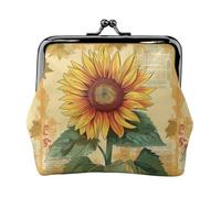 Retro Sunflower Printed Coin Purse Pouch-Mini Coin Wallet,Change Purse,Leather Coin Pouch Holder For Woman Girls, Black, One Size, Modern,european Style, Retro