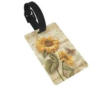 Retro Sunflower Printed Luggage Tags with Wrist Strap,Name Id Label for Suitcase,Airplane Travel Essentials