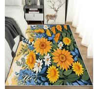 Retro Sunflower Rugs for Living Room Bedroom, 60s 70s Boho Flowers Area Rugs Large 200x290 cm, Washable Non Slip Pattern Carpet Home Decor C27