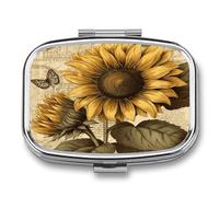 Retro Sunflower Weekly AM/PM Pill Organizer.Waterproof Portable Compact Travel Pill Organizers.Small Pill Box for Medicine Holder for Vitamins Medication.