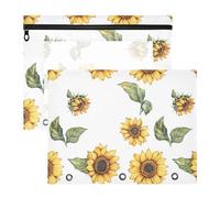Retro Sunflower White Pencil Bag Pouches Clear Window Storage Bag for 3 Rings Binder 2 Pack Teacher Office Supplies