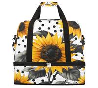 Retro Sunflowers Polka Dot Foldable Travel Duffel Bag Large Capacity Sports Gym Bag with Wet Dry Compartment Shoe Pocket Lightweight Carry On Overnight Weekender Bag for Women Men