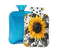 Retro Sunflowers Polka Dot Hot Water Bottle with Cover, 2L PVC Hot Water Bag for Pain Relief, Hand Foot Warmer, Hot & Cold Therapy with Removable Cover, Gift for Women Kids Family