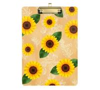 Retro Sunflowers Yellow Clipboard Acrylic Cute Clipboard Cute Decorative Letter Size Clipboards with Low Profile Metal Clip for Teacher Student Lawyer Nurse