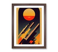 Retro Sunset Art No.2 Framed Print | A3 Walnut Framed Wall Art | Ready to Hang | Retro Landscape Picture | Living Room Bedroom Lounge Office