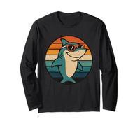 Retro Sunset Cartoon Shark Long Sleeve T-Shirt