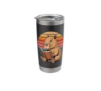 Retro Sunset Cute Capybara Reading Books Stainless Steel Insulated Tumbler