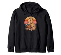 Retro Sunset Cute Capybara Reading Books Zip Hoodie
