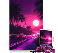 Retro Sunset Drive 1000 Piece Jigsaw Puzzles for Adults Teenagers Recall Build Slow Enjoy Exact Cut Art Collectible (50x75cm)