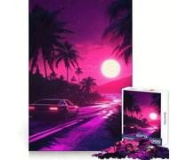 Retro Sunset Drive Jigsaw Puzzle for Teenagers 1000 Pieces Boost Recall Tension Relief Tight Edge Fine Art Piece (38x26cm)