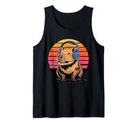 Retro Sunset Gaming Capybara with Headset Tank Top