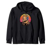 Retro Sunset Gaming Capybara With Headset Zip Hoodie