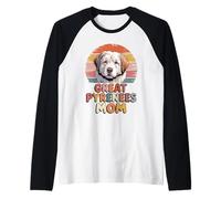 Retro Sunset Great Pyrenees Mom Pyrenean Mountain Dog Pyr Raglan Baseball Tee