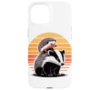 Retro Sunset Honey Badger Hedgehog Ratel Case for iPhone 15