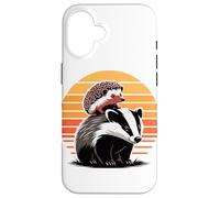 Retro Sunset Honey Badger Hedgehog Ratel Case for iPhone 16