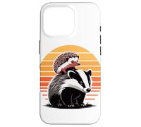 Retro Sunset Honey Badger Hedgehog Ratel Case for iPhone 16 Pro