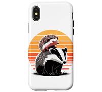 Retro Sunset Honey Badger Hedgehog Ratel Case for iPhone X/XS