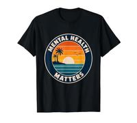 Retro Sunset Mental Health Matters Positive Awareness Value Graphic T-Shirt, Men, Black, M