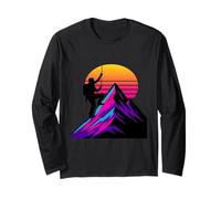 Retro Sunset Mountain Climber Hiking Adventure Summit Art Long Sleeve T-Shirt