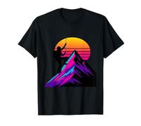 Retro Sunset Mountain Climber Hiking Adventure Summit Art T-Shirt