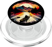Retro Sunset Mountain Lake Kayaking Adventure Nature Scene PopSockets PopGrip for MagSafe