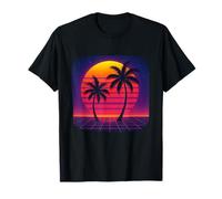 Retro Sunset Palms Grid T-Shirt