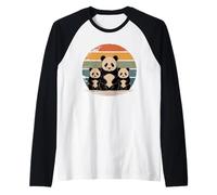 Retro Sunset Panda Bear Silhouette Pandas Raglan Baseball Tee