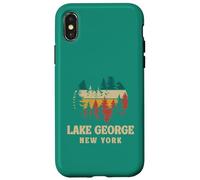 Retro Sunset Pine Trees Vintage Lake George New York Camping Case for iPhone X/XS