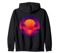 Retro Sunset Pixel Palms Zip Hoodie