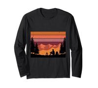Retro Sunset Solitary Camper Mountain Backpacking Art Long Sleeve T-Shirt