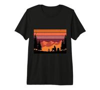 Retro Sunset Solitary Camper Mountain Backpacking Art Premium T-Shirt