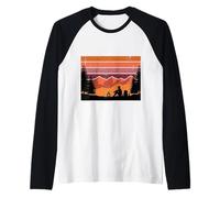 Retro Sunset Solitary Camper Mountain Backpacking Art Raglan Baseball Tee