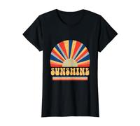 Retro Sunshine Sunburst Weathered 70s Summer Aesthetic Value Graphic T-Shirt, Women, Black, L
